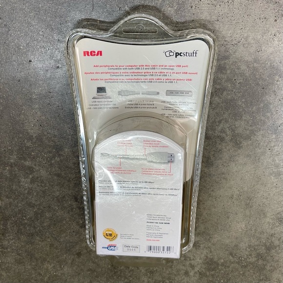 RCA Pcstuff USB 2.0 A Plug To B Mini Plug 6 Ft Cable PC2007 NOS - Picture 4 of 4